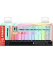 Stabilo Boss 70 Pastel Pack de 15 Marcadores Fluorescentes - Trazo entre 2 y 5mm - Recargable - Tinta con Base de Agua - Colores