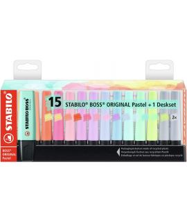 Stabilo Boss 70 Pack de Escritorio de 15 Marcadores Fluorescente - Practica Base para Escritorio - Trazo entre 2 y 5mm - Recarga