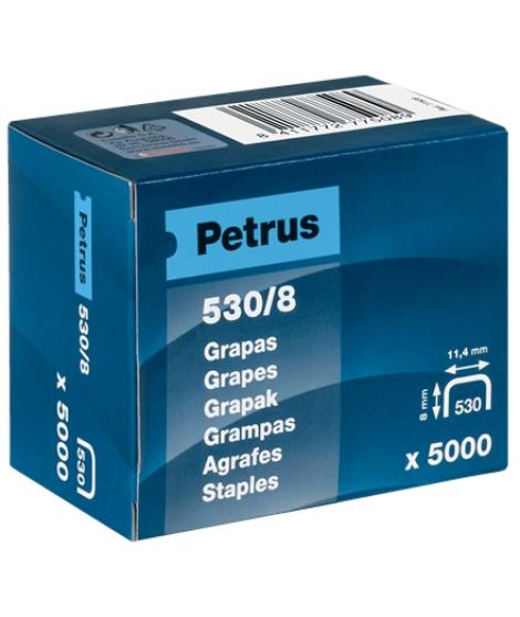 Petrus Caja de 5000 Grapas 530/8 Cobreadas para Clavadora - Patilla de 8mm