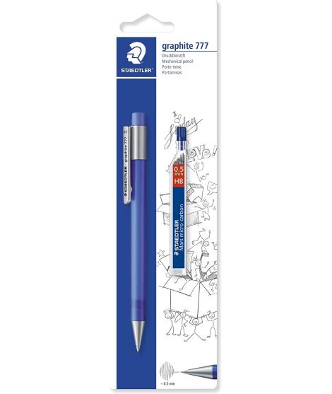 Staedtler Graphite 777 1 Portaminas 0.5mm + 1 Tubo de Minas HB - Cuerpo Engomado - Guia de Mina Antirrotura - Colores Surtidos