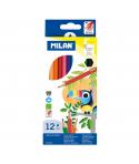 Milan Pack de 12 Lapices Hexagonales de Colores - Mina 2.9mm - Trazo Uniforme - Resistente a la Rotura - Colores Surtidos