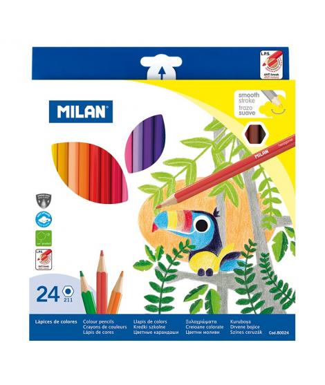 Milan Pack de 24 Lapices Hexagonales de Colores - Mina 2.9mm - Trazo Uniforme - Resistente a la Rotura - Colores Surtidos