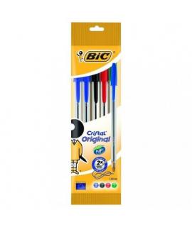 Bic Cristal Original Pack de 5 Boligrafos de bola - Punta redonda de 1.0mm - Trazo 0.4mm - Tinta con Base de Aceite - Colores