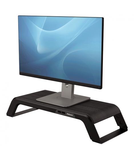 Fellowes Hana Soporte para Monitor - Ajustable en 3 Alturas - 4 Puertos USB - Base de Aluminio y Acabado en Madera - Hasta 22kg 