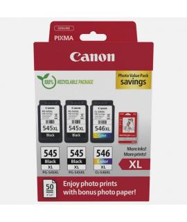 Canon PG-545XL/CL-546XL Multipack de 3 Cartuchos de Tinta Originales + 50 Hojas de Papel Fotografico - 8286B015