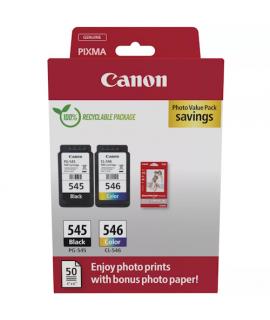 Canon PG545 Negro + CL546 Color Pack de Cartuchos de Tinta Originales + 50 Hojas de Papel Fotografico - 8287B008/8287B006/8287B0