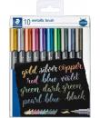 Staedtler Pack de 10 Rotuladores Permanentes - Punta Pincel - Trazo 1-2mm aprox. - Capuchon con Clip - Colores Metalicos