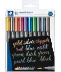 Staedtler Pack de 10 Rotuladores Permanentes - Punta Pincel - Trazo 1-2mm Aprox - Capuchon con Clip - Colores Metalicos Surtidos