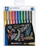 Staedtler Metallic Pen Pack de 10 Rotuladores de Punta Fina - Tinta Base de Agua - Trazo 1 - 2mm Aprox - Colores Surtidos