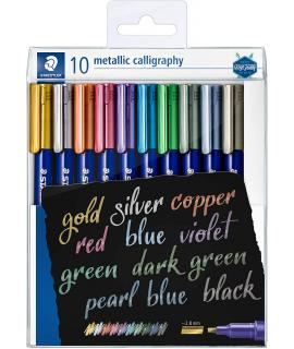 Staedtler Metallic Calligraphy Pack de 10 Rotuladores para Caligrafia - Trazo 2.8mm - Colores Surtidos