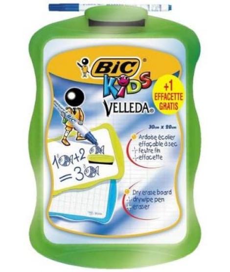 Bic Velleda Kids Pizarra Escolar Blanca y Milimetrada + 1 Marcador Velleda Azul + 1 Borrador - Dimensiones: 20x30cm - Colores Al