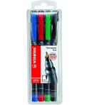 Stabilo OHPen Pack de 4 Rotuladores Permanentes - Punta Fina - Trazo de 0.7mm - Agarre Antideslizante - Tapon Ventilado - Colore