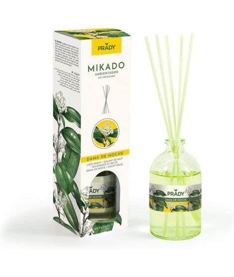 Prady Ambientador Mikado Dama de Noche - Frasco de Cristal 100ml y Varitas Difusoras