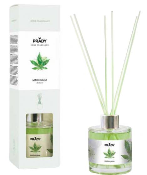 Prady Ambientador Premium Marihuana - Frasco de Cristal 130ml y Varitas Difusoras