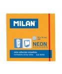 Milan Bloc de 100 Notas Adhesivas - Removibles - 76mm x 76mm - Color Naranja Neon