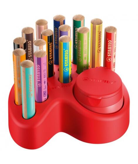 Stabilo Set de Mesa Woddy 3 en 1 15 Lapices de Colores + Sacapuntas con Deposito - 10x Woody 3 en 1, 2x Woody 3 en 1 Pastel, 3x 