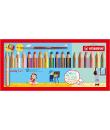 Stabilo Woddy 3 en 1 Pack de 18 Lapices de Colores Incluidos Pastel + Sacapuntas + Pincel Nº 8 - Lapiz de Color, Cera y Acuarela