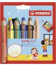 Stabilo Woddy 3 en 1 Pack de 6 Lapices de Colores + Sacapuntas - Lapiz de Color, Cera y Acuarela, Todo en Uno - Mina XXL 10mm - 