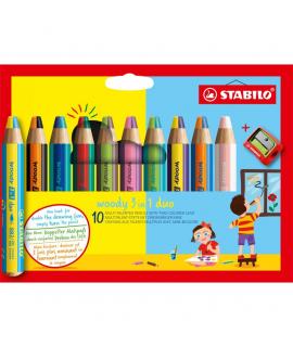 Stabilo Woddy 3 en 1 Duo Pack de 10 Lapices de Colores + Sacapuntas - Mina 2 Colores XXL 10mm - Lapiz de Color, Cera  Acuarela, 