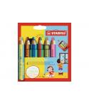 Stabilo Woody 3 en 1 Duo Pack de 6 Lapices de Colores + Sacapuntas - Mina 2 Colores XXL 10mm - Lapiz de Color, Cera Acuarela, T