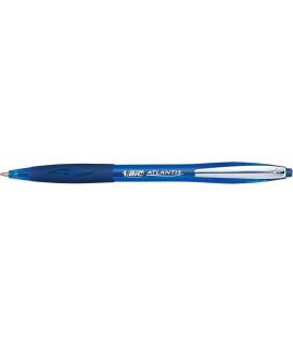 Bic Atlantis Soft Boligrafo Retractil con Clip Metalico - Punta de 1mm - Cuerpo Transparente con Grip - Color Azul