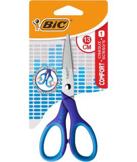 Bic Comfort Tijera Escolar 13cm - Mango Suave - Uso Diestro - Color Rosa /Azul Aleatorio