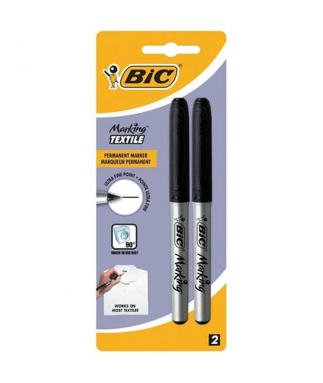 Bic Marking Textile Pack de 2 Rotuladores Permanentes para Ropa - Punta Ultrafina 0.9mm - Lavados hasta 90º - Tinta con Base de 