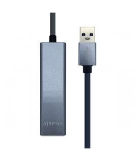 Aisens Conversor USB 3.0 a Ethernet GIGABIT 10/100/1000 MBPS + HUB 3xUSB3.0 - 15cm - Color Gris