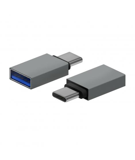 Aisens Mini Adaptador Aluminio USB 3.2 GEN1 3A - Tipo USB-C/M-A/H - Color Gris