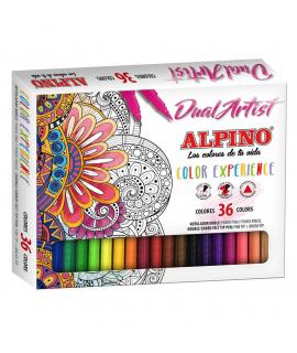 Alpino Dual Artist Color Experience Pack de 36 Rotuladores - Doble Punta (Fine Liner de 0.7 mm y Pincel de 2.9 mm) - Forma