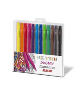 Alpino Color Experience Pack de 12 Rotuladores Doble Punta con Punta Pincel - Forma Triangular Ergonomica - Punta Fine Liner