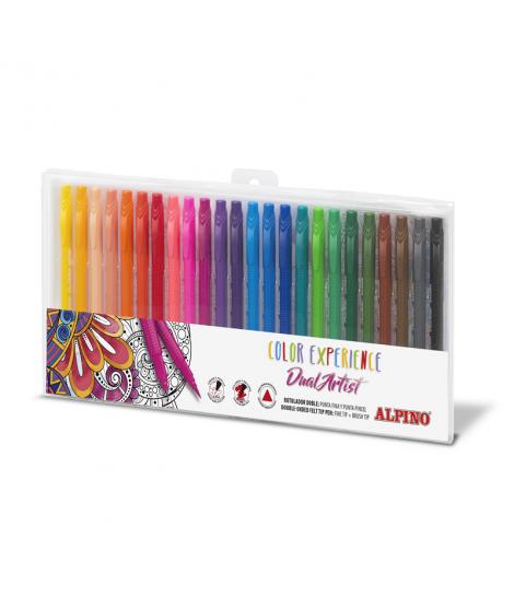 Alpino Color Experience Pack de 24 Rotuladores Doble Punta con Punta Pincel - Forma Triangular Ergonomica - Punta Fine Liner de 