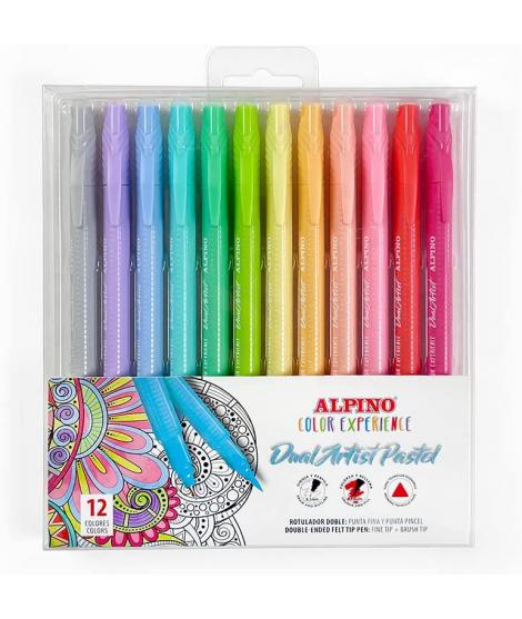 Alpino Color Experience Pack de 12 Rotuladores Pastel Doble Punta - Forma Triangular Ergonomica - Puntas Fine Liner de 0.7mm y