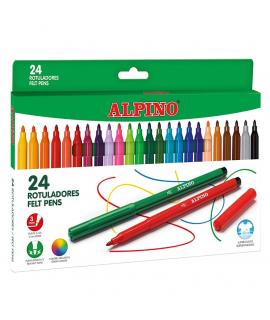 Alpino Pack de 24 Rotuladores Escolares - Punta Fina de 3mm - Superlavables y Brillantes - Desarrolla la Creatividad - Colores S