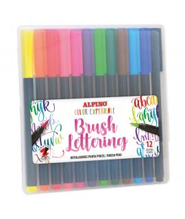 Alpino Color Experience Pack de 12 Rotuladores Brush Lettering - Punta Pincel de 4.55mm - Tinta Base Agua - Colores Vivos y