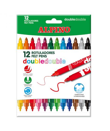 Alpino Pack de 12 Rotuladores Double Double 10+2 - Rotuladores de Doble Punta - Colores Superbrillantes - Tinta Superlavable -