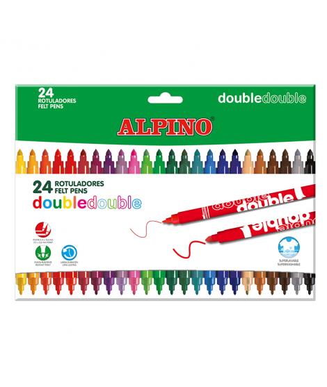 Alpino Pack de 24 Rotuladores de Doble Punta - Caja 20+4 - Pinta Grueso o Fino con un Mismo Rotulador - Superbrillantes y Superl