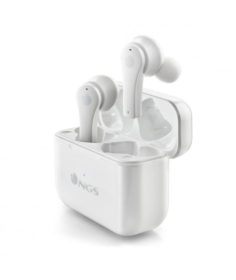 NGS Artica Bloom White Auriculares Intrauditivos Bluetooth 5.1 TWS - Manos Libres - Asistente de Voz - Autonomia hasta 7h - Base