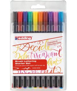 Edding 1340 Brush Pack de 10 Rotuladores - Punta Pincel Flexible - Trazo 1-3mm - Tinta con Base de Agua - Colores Surtidos