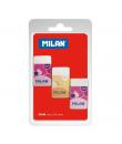 Milan Nata 6027 Pack de 3 Gomas de Borrar Rectangulares - Miga de Pan - Plastico - Faja de Carton en Colores Surtidos - Color Bl