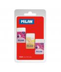 Milan Nata 6027 Pack de 3 Gomas de Borrar Rectangulares - Miga de Pan - Plastico - Faja de Carton en Colores Surtidos - Color Bl