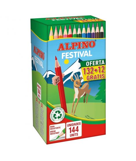 Alpino Festival Pack de 144 Lapices de Colores - Mina de 3mm - Ideal para Toda la Clase - Colores Surtidos