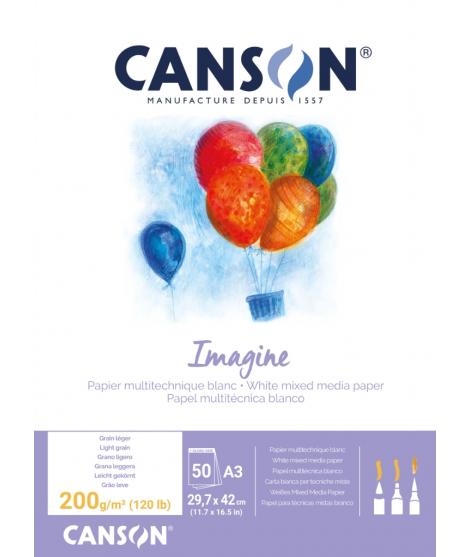 Canson Imagine Bloc Encolado de 50 Hojas A3 - Grano Fino - 29.7x42cm - 200g - Color Blanco