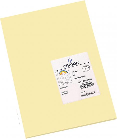 Canson Guarro Pack de 50 Cartulinas Iris A4 de 185g - 21x29.7cm - Color Crema