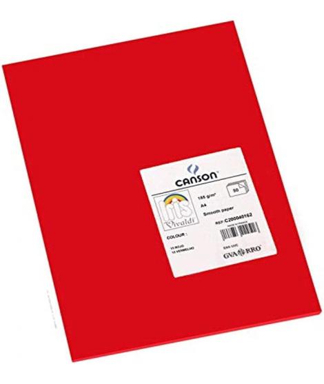 Canson Guarro Pack de 50 Cartulinas Iris A4 de 185g - 21x29.7cm - Color Rojo