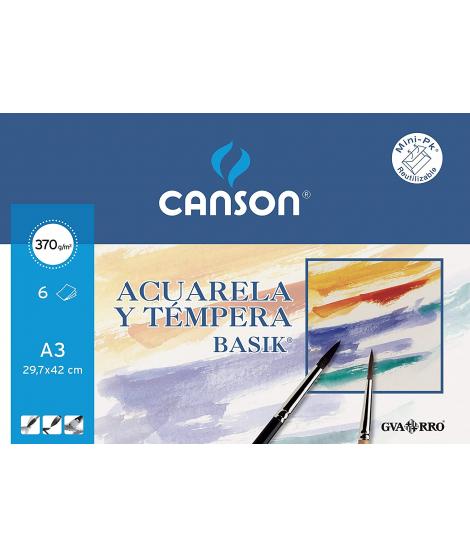 Canson Acuarela Basik Minipack de 6 Hojas A3 - 29.7x42cm - 370g - Color Blanco