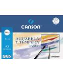 Canson Acuarela Basik Minipack de 6 Hojas A3 - 29.7x42cm - 370g - Color Blanco