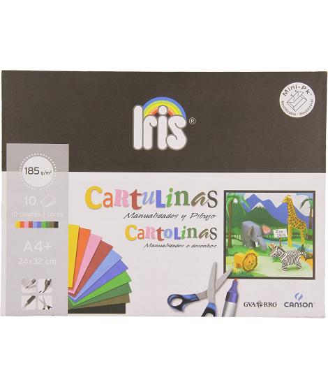 Canson Guarro Minipack de 10 Cartulinas Iris A4+ 185g - 24x32 cm - Colores Surtidos