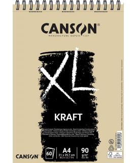 Canson XL Kraft Rayado Bloc de Dibujo con 60 Hojas A4 - Espiral Microperforado - 21x29.7cm - 90g - Color Beige