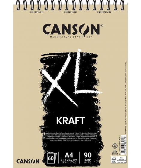 Canson XL Kraft Rayado Bloc de Dibujo con 60 Hojas A4 - Espiral Microperforado - 21x29.7cm - 90g - Color Beige